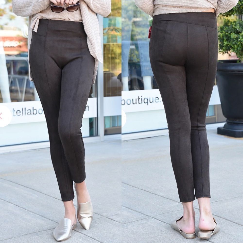 SPANX chocolate brown faux leather leggings women’s size L